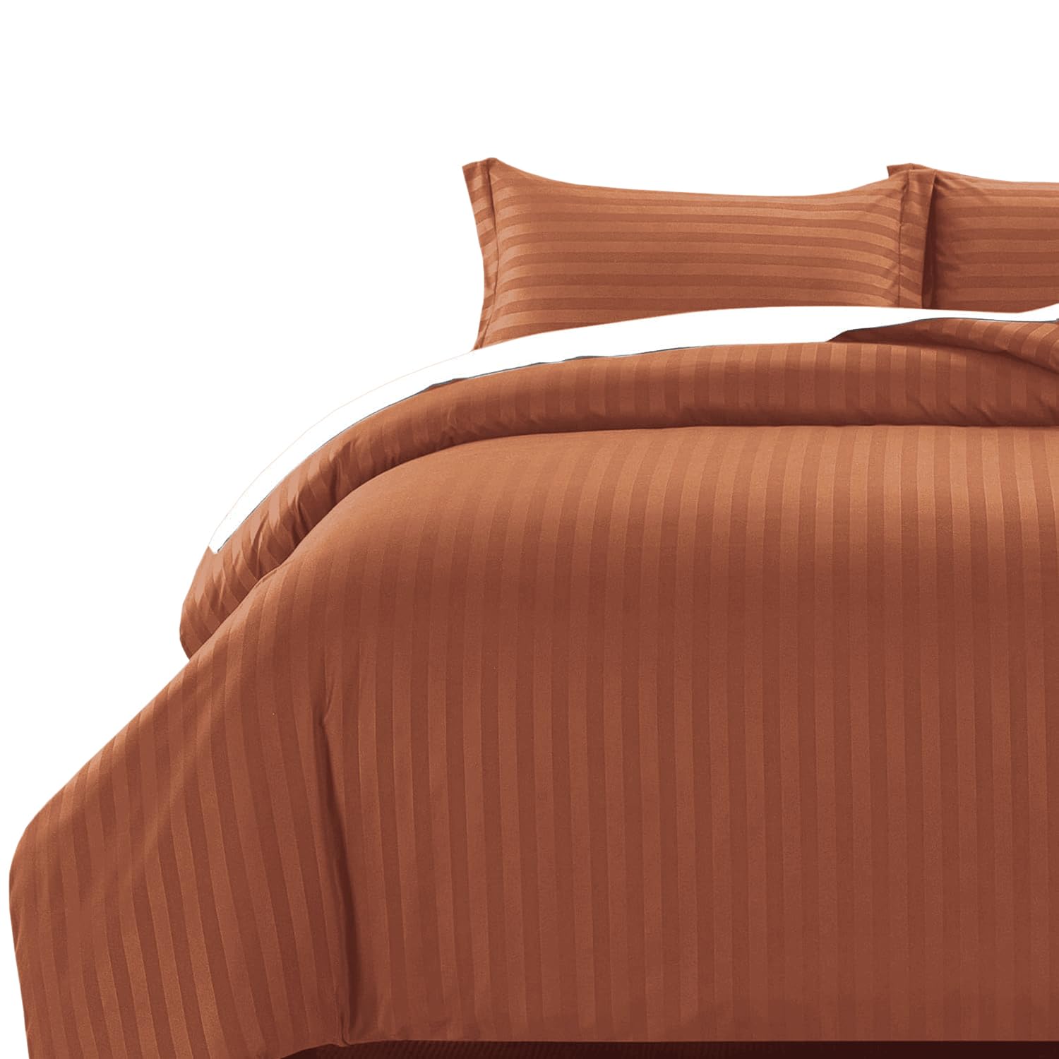 MOONLIGHT20015 Double Duvet Set Reversible Stripes Satin Double Bedding Set with 2 Pillowcases Soft Hypoallergenic Duvet Cover (Rust 200x200 CM) — image 1