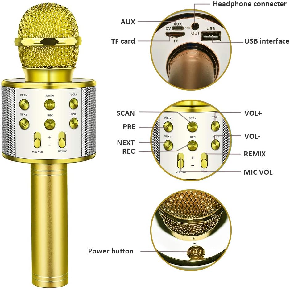 Birthday Gifts for 4-12 Year Old Girls, Party Favors Bluetooth Wireless Karaoke Microphone for Kids Toy Microphone for Boys Girls Toys Age 5-12 Gifts Toys for Teens Boy Age 4-13 Years Old Gold: Sports & Outdoors