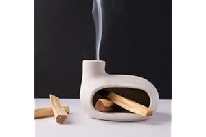 MOUGIGI Modern Palo Santo Holder Ceramic Burner for Meditation and Energy Cleansing - Handcrafted Smudge Bowl for Wood Sticks, Sage, and Incense Cones