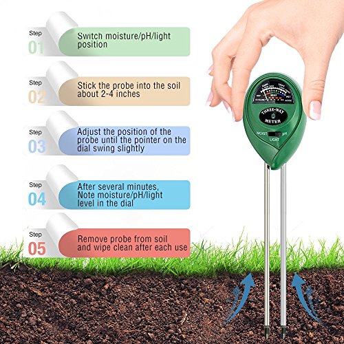 Attom Tech Soil Test Meter, 3-in-1 Moisture/Sun-light/pH Sensor Meter Soil Test Kits Gardening Tool, Test function for Home and Garden, Plants, Farm, Indoor/Outdoor Use