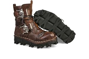 LORIE & KNIGHT Mens Brown Genuine Leather Military Army Boots Gothic Skull Punk Motorcycle