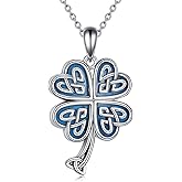 Vadmans Four Leaf Clover Necklace Sterling Silver Celtic Knot Pendant Lucky Jewelry Gifts for Women