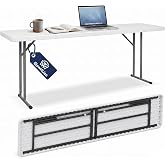 GlowitLian Folding Table 6FT Narrow Portable Plastic Heavy Duty Table HDPE Tabletop Rectangle Seminar Table with Carrying Handle Indoor Outdoor for Training, Buffet,Home Office, Camping, Party