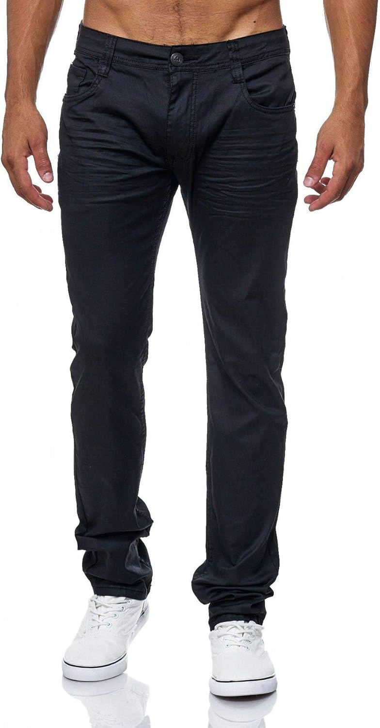 Herren Coated Denim Chino Jeans Slim Fit Hose Schwarz