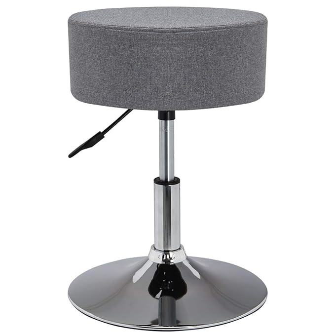 Duhome Drehhocker Sitzhocker Hocker RUND höhenverstellbar drehbar aus Kunstleder Farbauswahl 428S (Grau - Leinen)