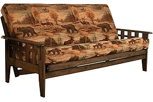 Jerry Sales Tucson Rustic Walnut Frame and Mattress Set with Choice to add Drawers, 8 Inch Innerspring Futon Sofa Bed Full Size Wood (Kodiak Bear Matt and Frame (No Drawers))