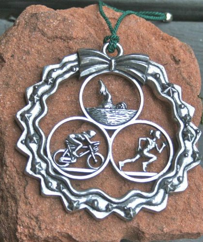 Dana Paige Designs Triathlon Ornament in Wreath - Female - Handmade Triathlon Ornaments Decorations - Unique Holiday Triathlon Gifts for Triathletes