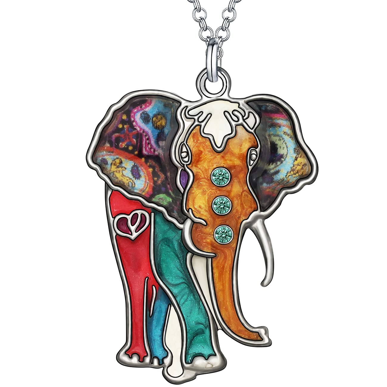 Enamel Alloy Rhinestone Cute Jungle Elephant Necklace Pendant Fashion Jewelry For Women Girls Animals Charm Gift (Multi)