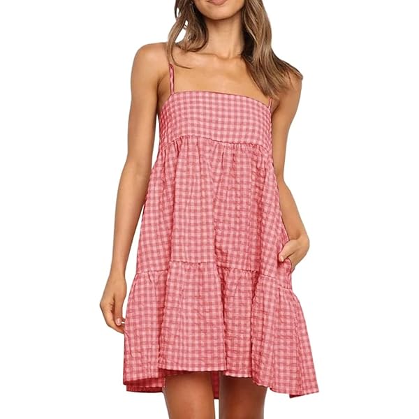 chinese dress ladies CUPSHE Women's Mini Dress Square Neck Plaid Print Cross Back Sleeveless  Overall Short A Line Dress Red Plaid, XS at Amazon Women's Clothing store main image 1
