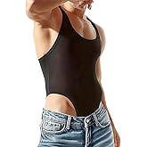 MIZOK Men's Ribbed Slimming Shapewear Racerback Bodysuit Leotard Compression One Piece Wrestling Singlet