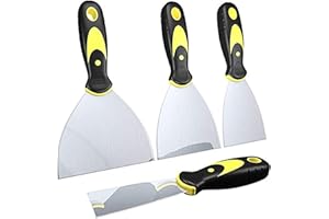 DEKEONES Putty Knife Scrapers, Spackle Knife, Metal Scraper Tool for Drywall Finishing, Plaster Scraping, Decals, and Wallpaper (4 Pack, 5”, 4”, 3”, 1.5” Wide)