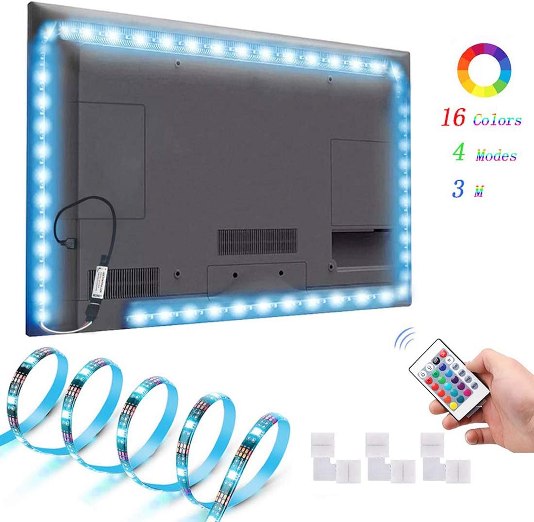 LED Strip Light,9.9ft USB LED TV Backlight Suitable for 40-60 inch TV,with 24 Key Remote Control,16 Changing Color 4 Lightning Modes,5050 LEDs Bias Lighting for HDTV