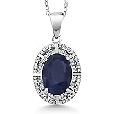 Gem Stone King 5-10 Cttw Two Row Halo Pendant Necklace for Women | 925 Sterling Silver | 14X10MM Oval Gemstone Birthstone | With 18 Inch Silver Chain | Fine Jewelry Gifts for Her Mom Women Wife