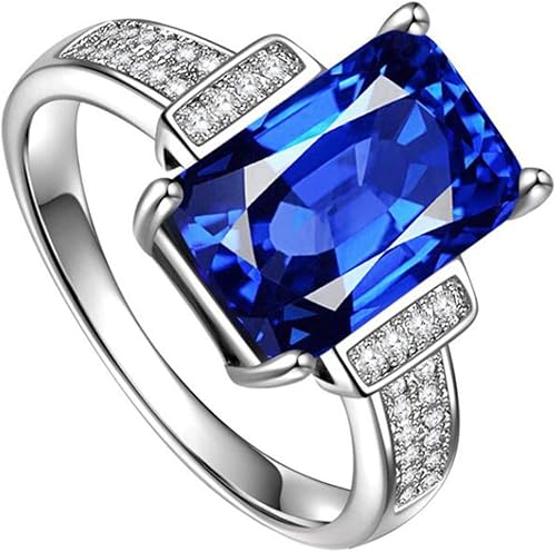Amazon Com Chen Dick 14k White Gold Emerald Cut Simulated Blue Sapphire Diamond Vintage Engagement Ring Size 6 10 Jewelry