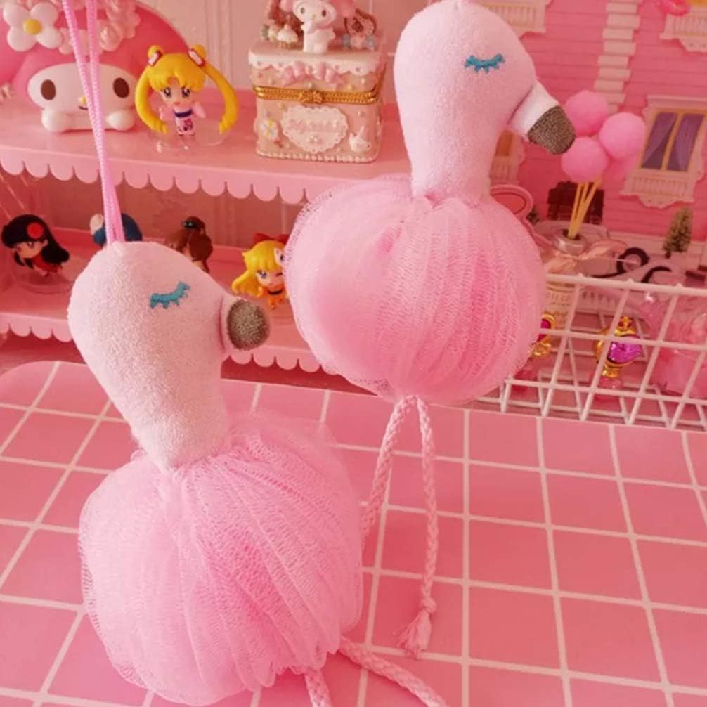 TOPBATHY Flamingo Shaped Bath Loofahs Sponge Shower Pouf Body Scrubber Ball Mesh Pouf Bath Sponge Body Scrubber Exfoliator - Image 3