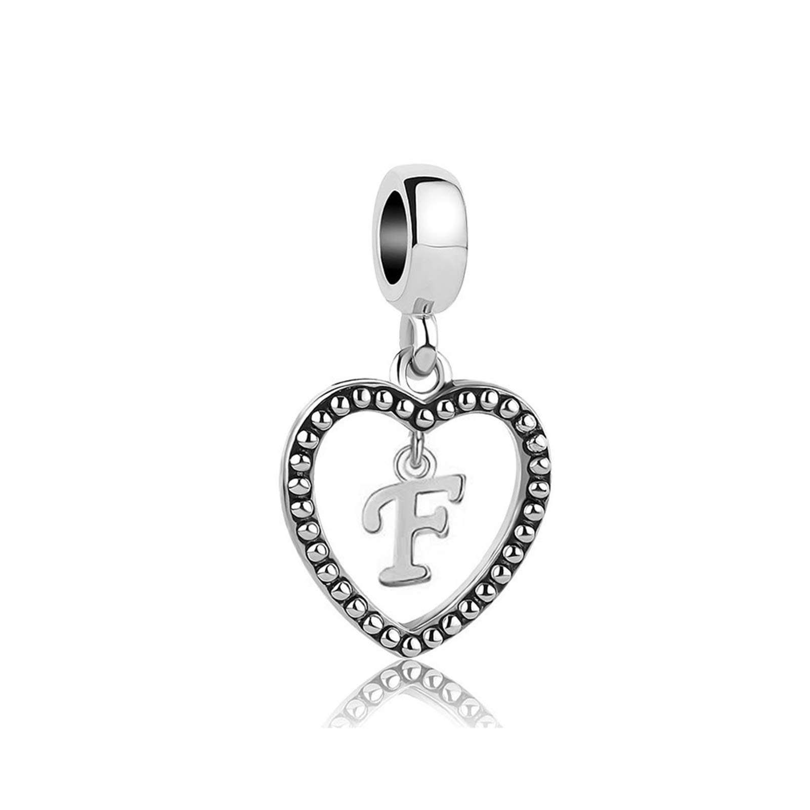 Initial Letter F Love Heart Dangle Charm fits Pandora Charms Bracelets Name Birthday Jewellery Gift for Daughter Women Sister Family Granddaughter Christmas
