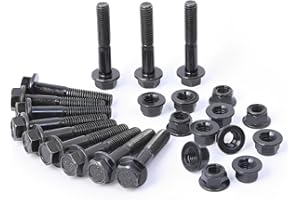 Minho M8-1.25 x 45mm Flange Head Bolts in Carbon Steel Material,Flange Hexagon Screws Come with Flange Nuts,Black Oxide Finish Plated,Partial Thread, 12 Sets