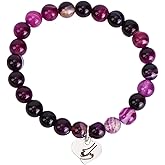 Mikovivi Natural Amethyst Bracelet, Purple Beads Bracelet with Heart Pendant & Encouragement Card Inspirational Jewelry for Women & Friends