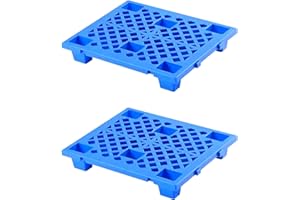 SIQEEBAU 2 Pcs Plastic Pallets, Lightweight Nestable Polyethylene Pallets 23.6" x 19.6" x 3.9", Blue Moisture-Proof Floor Pallet with Breathable Grids for Indoor Outdoor Storage, Garage and Warehouse
