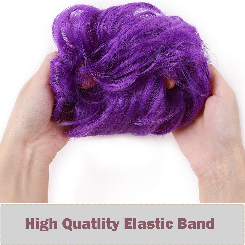 Messy Hair Bun Hair-Scrunchies Extension Curly Wavy Thick Synthetic Chignon for women Updo Hairpiece Ponytail HairAccessories Purple - Image 4