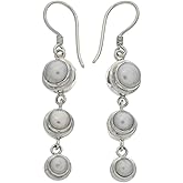 NOVICA Artisan Handmade Cultured Freshwater Pearl Dangle Earrings .925 Sterling Silver White Indonesia Bridal Birthstone 'Three Full Moons'