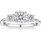 KRKC 1.6CT/1CT Moissanite Ring for Women 3 Stone/Solitaire Engagement Ring, D Color VVS1 Clarity Lab Created Diamond Promise Ring, 925 Sterling Silver White Gold Plated Wedding Rings for Her