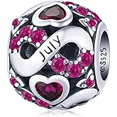 Birthstone Charm for Pandora Bracelet, 925 Sterling Silver Love Heart Openwork Bead for Charm Bracelets,Happy Birthday Charms for Bracelet Necklace