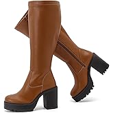 Ruiee Women's Extra Wide Calf Knee High Boots True Wide Width Platform Chunky Heeled Gogo Boots Rounded Toe Block Heel Tall Boot for Women.