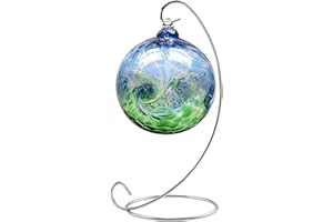 Abom 9in Single Ornament Display Stand, Air Plant Holder, Terrariums Hanger, Silver Iron Hanging Hook for Christmas Halloween Decoration, Glass Crystal Witch Ball, Home Wedding, Party Decor(1pcs)