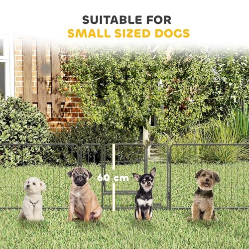 PawHut Dog Playpen, 31.5" W Heavy-Duty Metal Puppy Play Pen, Pet Exercise Fences for Outside and Indoor, DIY Design with Door for Small Dogs, 12 Panels, 23.5" H