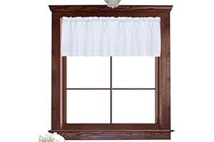 Valea Home Water Repellent Valance for Bathroom Window Waffle Woven Textured Short Kitchen Curtain Valances(60 x 16 inches, White, One Panel)