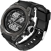 PINIDOUS Men's Watches for Men Sports Outdoor Waterproof Military Watch Analog Digital Display Tactics Watch with LED Alarm Stopwatch Hourly Chime Multi-Function Wrist Watches