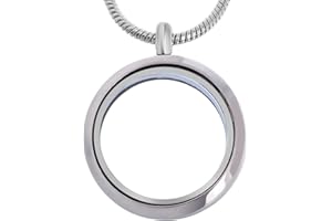 RUBYCA Living Memory Round Locket Snake Chain Necklace Crystal Floating Charm DIY Silver Tone 5Pcs