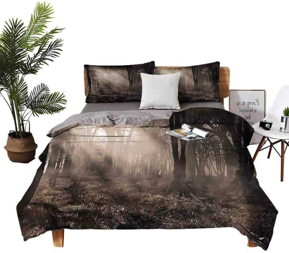 DRAGON VINES Bed Sheets Set Gothic Decor Deep Pocket Queen Sheets Photo of Dark Forest Scenery with Sunbeams and Fog Vintage Nostalgic Colors Gothic Fantasy Art W78 xL78 Brown