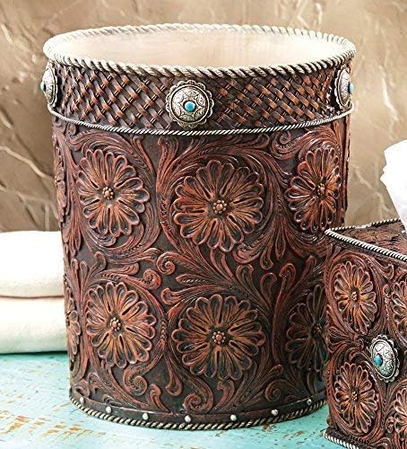 Amazon Com Black Forest Decor Western Tooled Leather Waste Basket