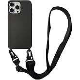 CQUUKOI Crossbody Phone Case Compatible with iPhone 15 Pro Max, Cute Soft Silicone Cover with Lanyard Adjustable Shoulder Strap Shockproof Protector Women Girls Black