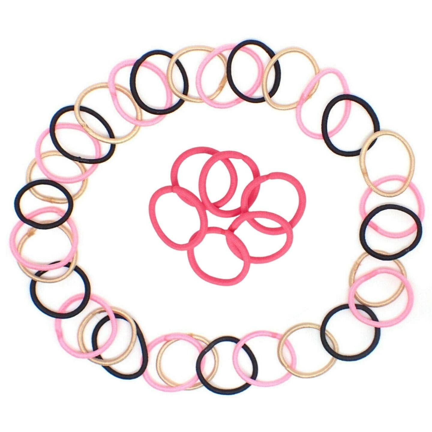 Topkids Accessories Mini Tiny Hair Ties for Adults and Kids, Small Hair Bands, Ponytail Holders, Kids Hair Bobbles, Small Hair Elastics, Girls Hair Accessories (50pcs Mixed and Thick Pink)