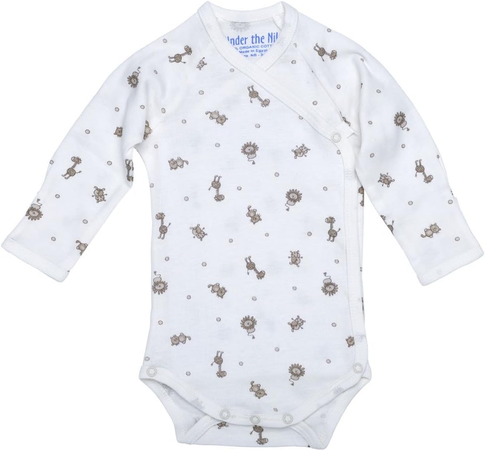 Under the Nile Organic Cotton Tan and White Animal Print Babybody (Newborn - 3 Months)