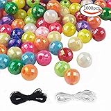 SHAN RUI 1000pcs 6mm Assorted Color Acrylic Round AB Color Spacer Beads, with 1 Black and 1 White Cord for Bracelets Jewelry Making