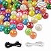 SHAN RUI 1000pcs 6mm Assorted Color Acrylic Round AB Color Spacer Beads, with 1 Black and 1 White Cord for Bracelets Jewelry Making