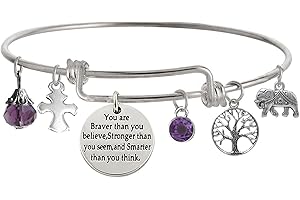 TISDA "You Are Braver Than You Believe Stronger Than You Seem and Smarter Than You Think Inspirational Bracelet Expandable Bangle for Women