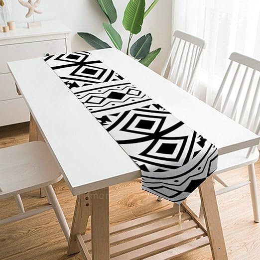 Amazon Com Table Runner With Tassels Black White Aztec Dining