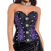 ChiaoLezhee Women's Steampunk Gothic Corset, Vintage Jacquard Lace-Up Bustier with Metal Clasps