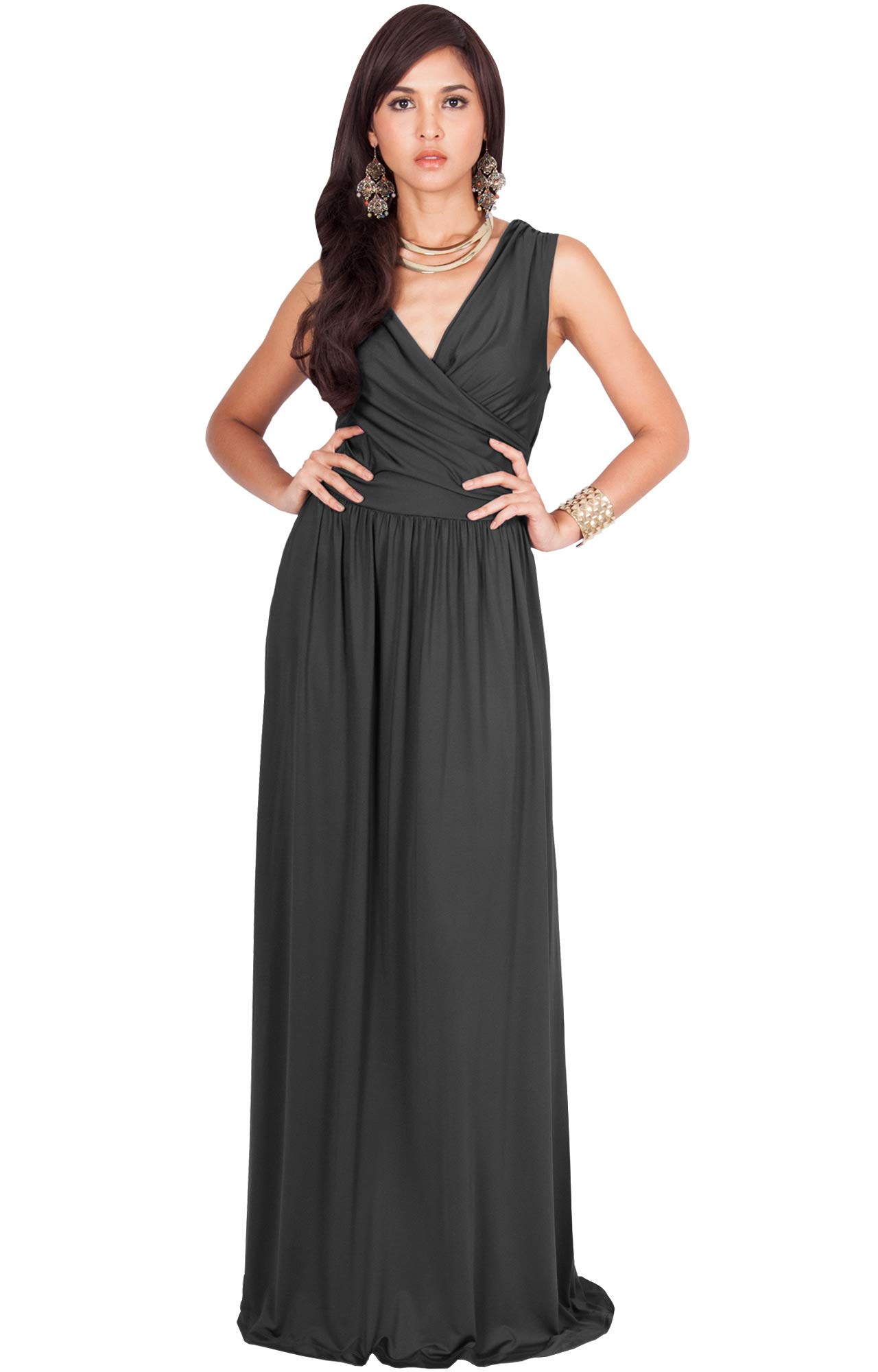 KOH-KOH-Petite-Womens-Long-Sleeveless-Sexy-Summer-Semi-Formal-Bridesmaid-Wedding-Guest-Evening-Sundress-Sundresses-Flowy-Gown-Gowns-Maxi-Dress-Dresses-Dark-Gray-Grey-S-4-6