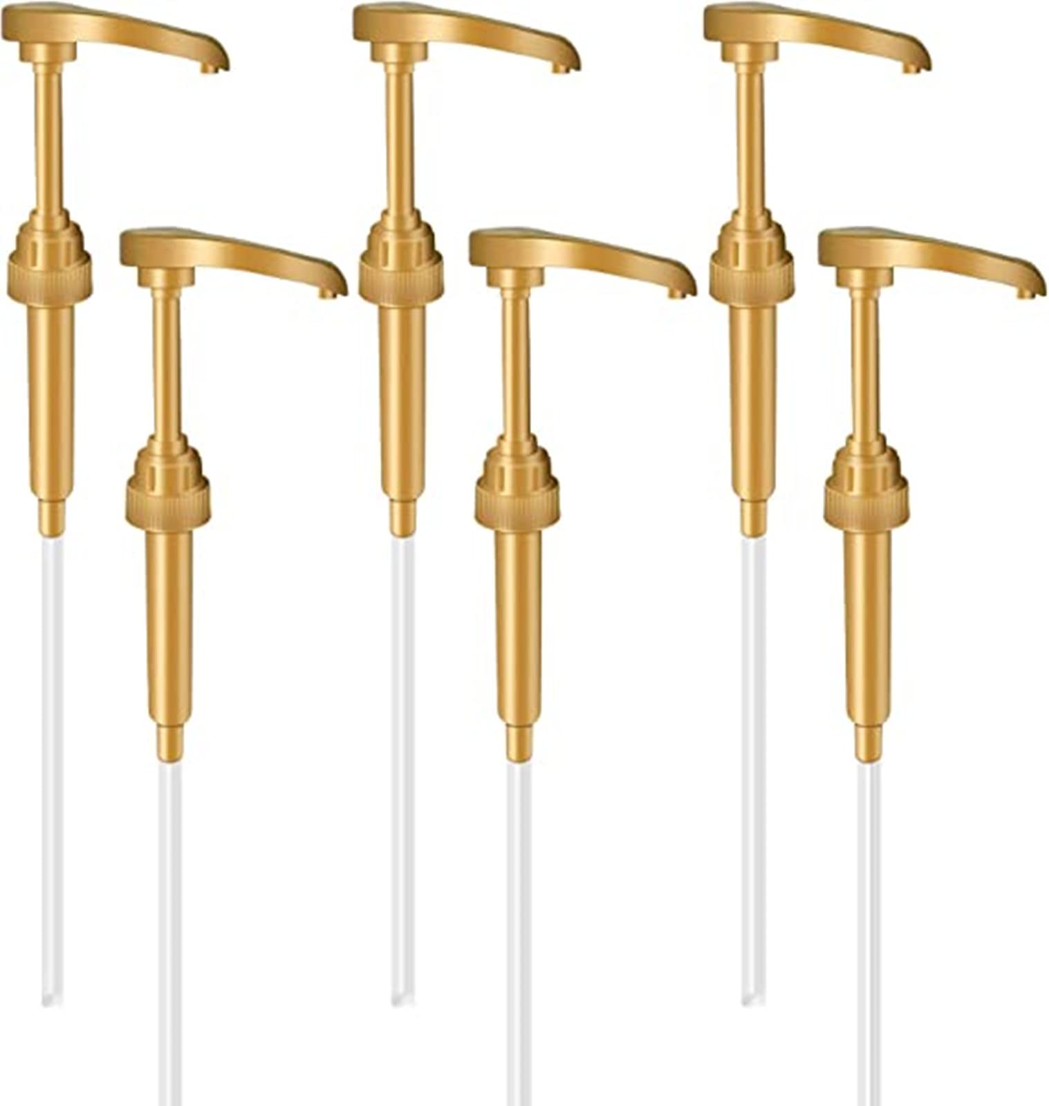 Cheeroyal 6Pcs Syrup Pump, Coffee Syrup Jam Pump Bottles with Rotating Design Reusable Leakproof Coffee Dispenser 750ml for Home Kitchen Cafes Bars (Gold)…