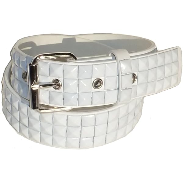 All White Pyramid Studded Leather Belt Punk (Small(30-32)) at