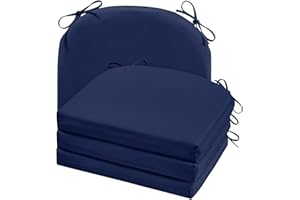 cozyide Outdoor Chair Cushions, Waterproof Patio Seat Cushions with Adjustable Straps, Round Corner Patio Chair Cushions for Garden, Navy, 17x16x2 Inch (Pack of 4)