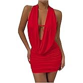 SOLY HUX Women's Sexy Deep V Neck Halter Bodycon Mini Dress Sleeveless Party Club Dresses