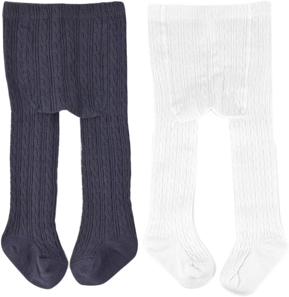 VWU Baby Girls Tights Seamless Cable Knit Cotton 2 Pack