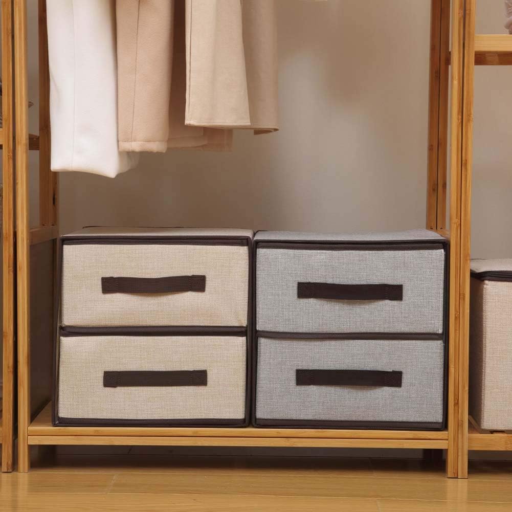 Homieco Multifunction Foldable Cloth Storage Drawer Units Wardrobe Closet Organizer Box, Easy Pull Fabric Bins 11.8"/Beige
